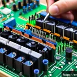 전자기기 전문가 되는 법 - A detailed close-up of a hobbyist&rsquo;s hands working on a breadboard filled with basic electronic compo...