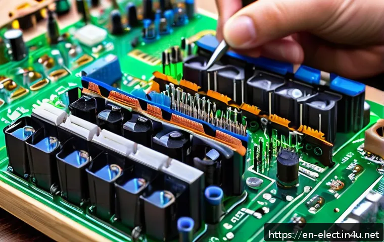 전자기기 전문가 되는 법 - A detailed close-up of a hobbyist&rsquo;s hands working on a breadboard filled with basic electronic compo...