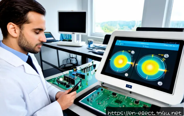 전자기기 관련 해외 취업 기회 - Photorealistic modern electronics engineer in a bright international research laboratory, diverse co...