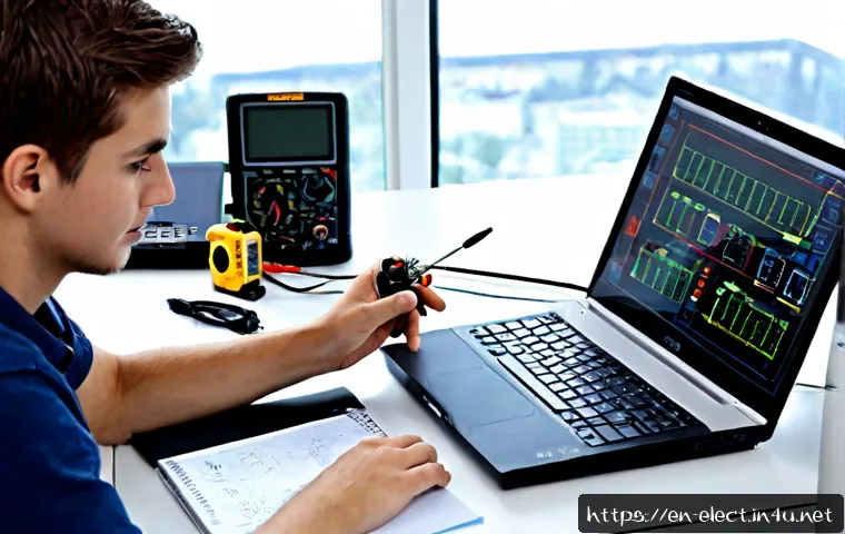 전자기기 분야 취업 면접 준비 - Photorealistic electronics engineering job interview preparation scene in a bright modern home offic...